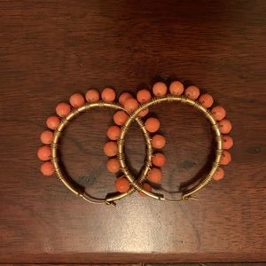 Anthropologie coral and gold hoop earrings